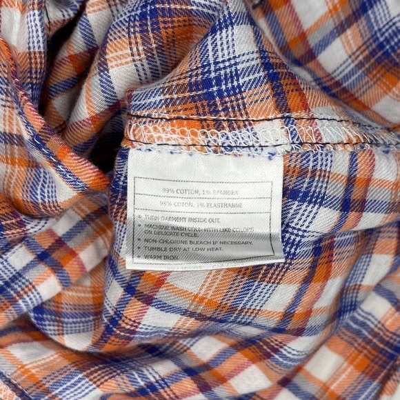 Ariat Blue Orange Plaid Embroidered Back Long Sleeve Button Down Shirt Size L - Picture 7 of 7